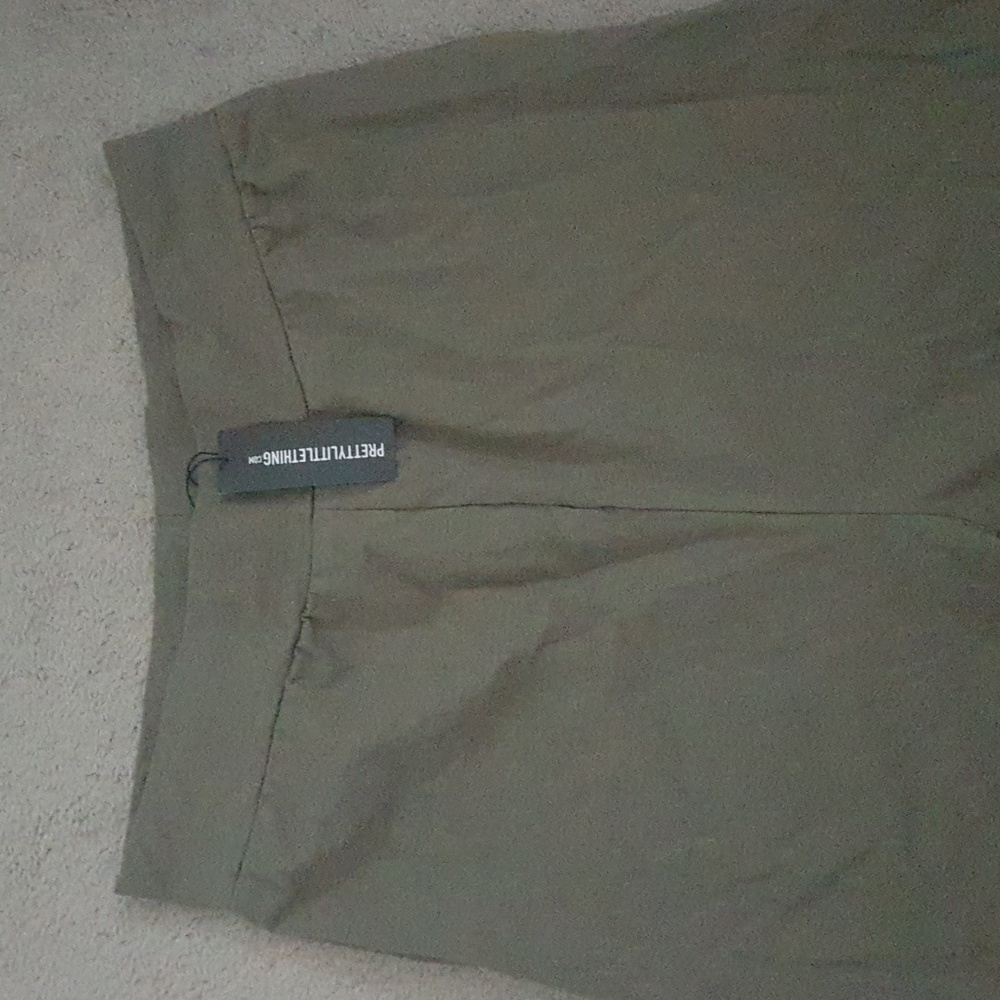 Sage Khaki Cotton High Waist Flared Trousers